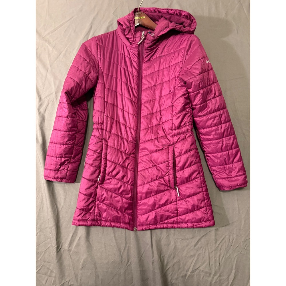 Columbia Omni-Heat Puffer Jacket Womens Large Magenta Purple Hooded Quilted Coat